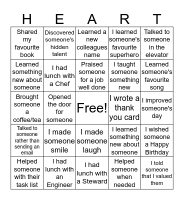 Heartist Bingo Card
