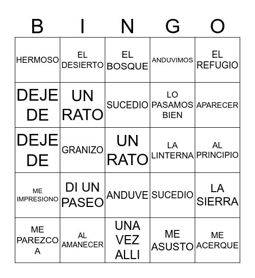 LA NATURALEZA Bingo Card