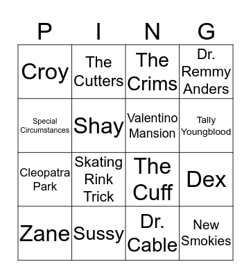 The Pretties Bingo Card