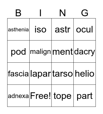 Medical Terminology (7)  Bingo Card