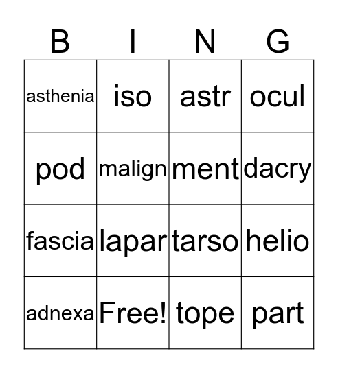 Medical Terminology (7)  Bingo Card