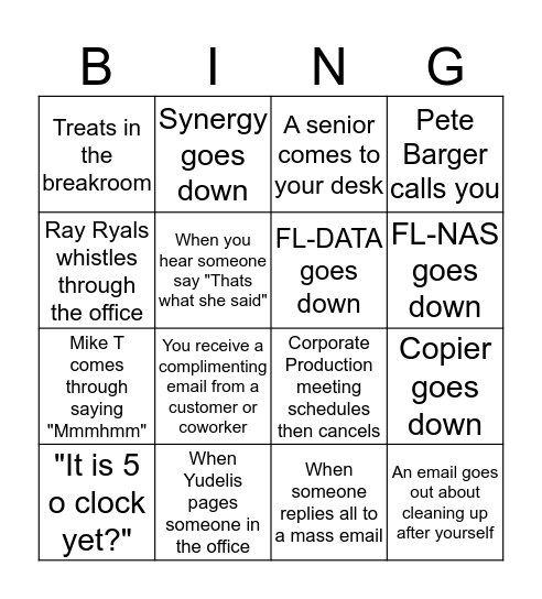 Office Bingo Fun! Bingo Card
