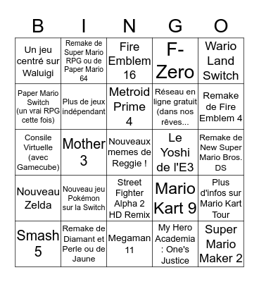 Nintendo Direct 08/03/2018 Bingo Card