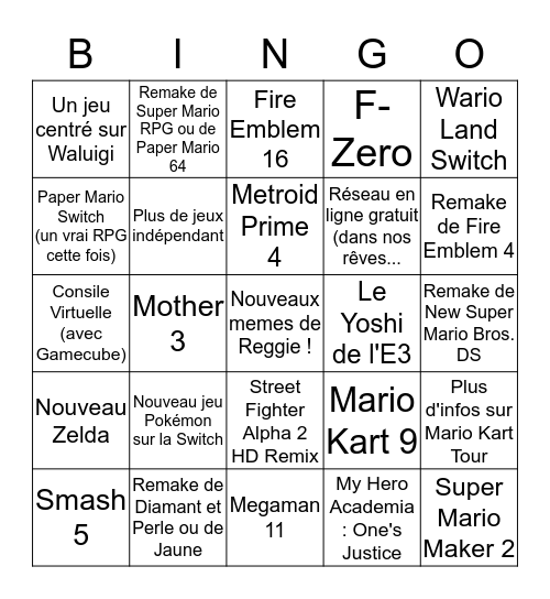 Nintendo Direct 08/03/2018 Bingo Card