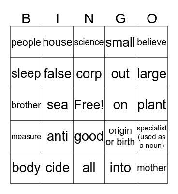 Stems Bingo Card