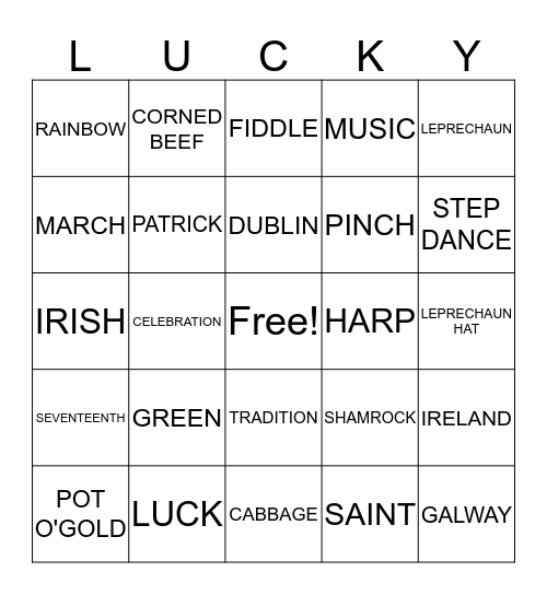 St. Patty's Day Bingo Card