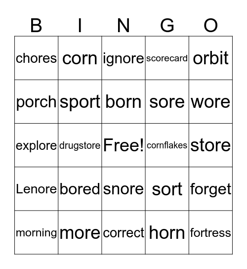 or, ore Bingo Card