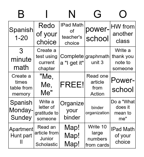 Untitled Bingo Card