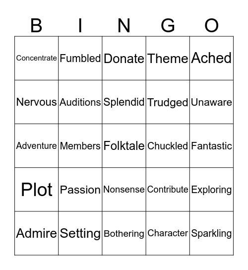 Vocabulary Bingo Card