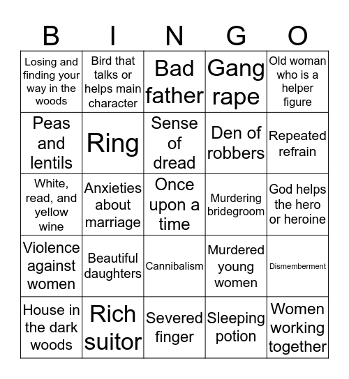 GRIMMS' ROBBER BRIDEGROOM BINGO Card