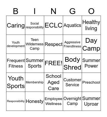 YMCA Customer Service Bingo Card