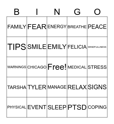 STRESS AND COPING Bingo Card