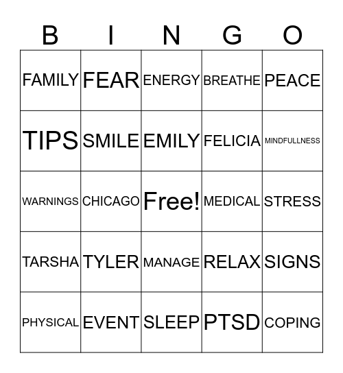 STRESS AND COPING Bingo Card