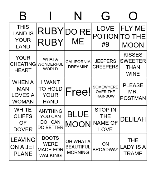 MUSIC BINGO  Bingo Card