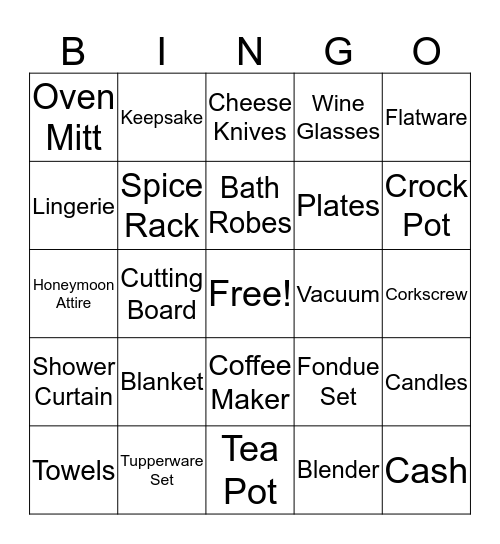 Rachel's Bridal Shower Bingo Card