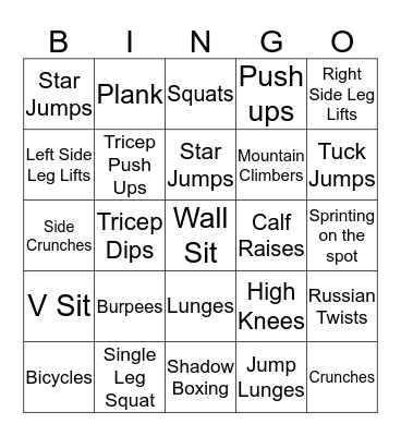 Fitness Bingo Card