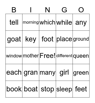 Sight Words 5 Bingo Card