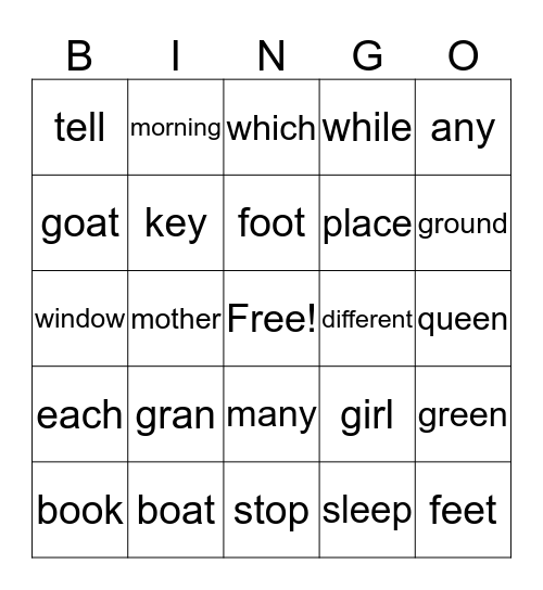 Sight Words 5 Bingo Card