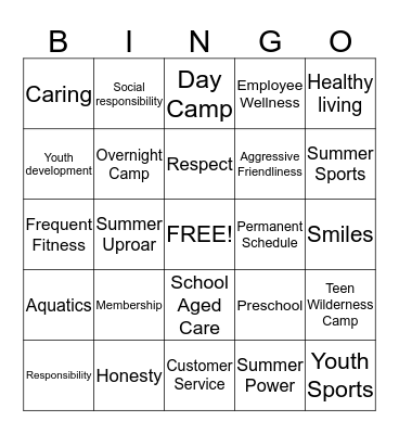 YMCA Customer Service Bingo Card