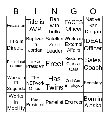 Network Bingo Card