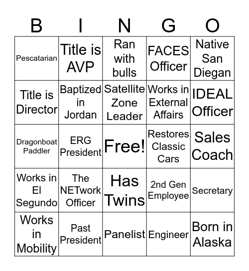 Network Bingo Card