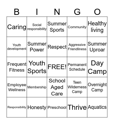 YMCA Customer Service Bingo Card