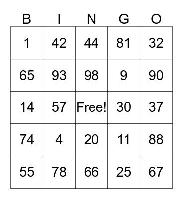 Golden Time Bingo Card