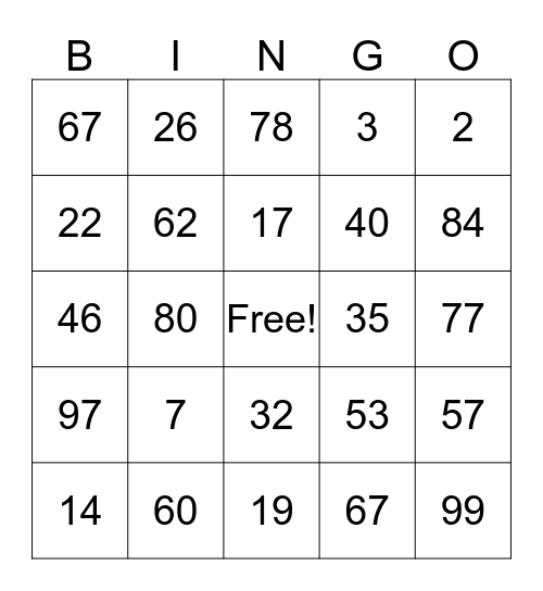 Golden Time Bingo Card