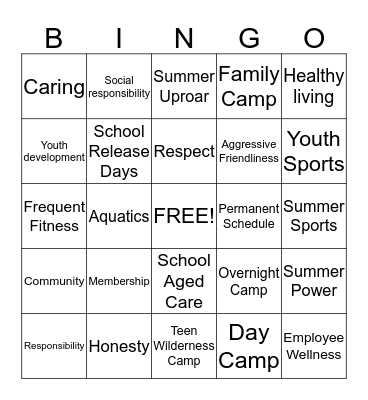 YMCA Customer Service Bingo Card