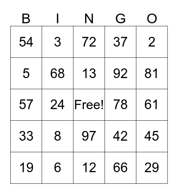 Golden Time Bingo Card