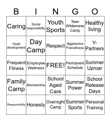 YMCA Customer Service Bingo Card