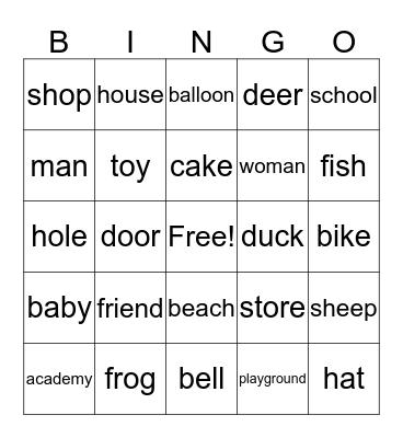 Nouns! Bingo Card