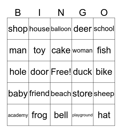 Nouns! Bingo Card