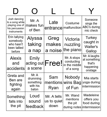 Hello Dolly Pit Bingo Card