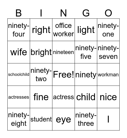 Lesson 24 Bingo Card