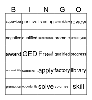 I Want a Good Job! Bingo Card
