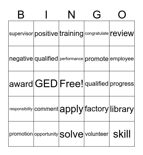 I Want a Good Job! Bingo Card