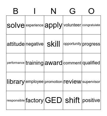 I Want a Good Job! Bingo Card