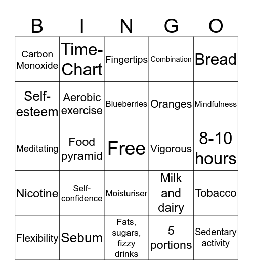 Balanced Lifestyle Bingo Card