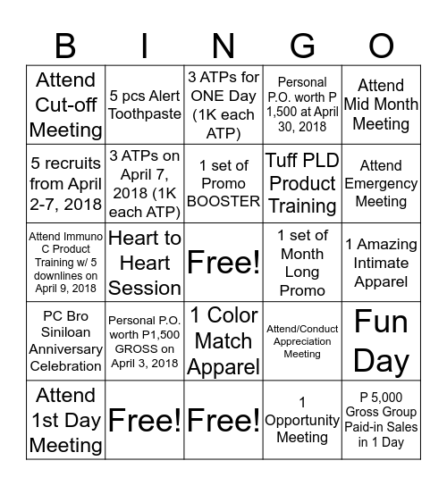 SALES Bingo Card