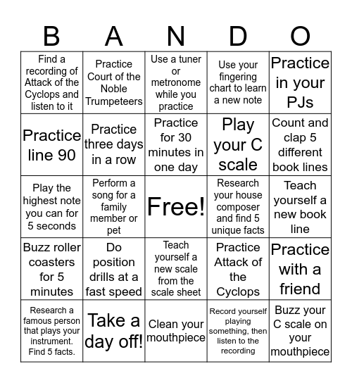 Spring Break BANDO Bingo Card
