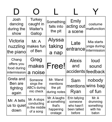 Hello Dolly Pit Bingo Card