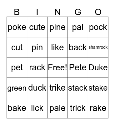 ck and ke Bingo Card