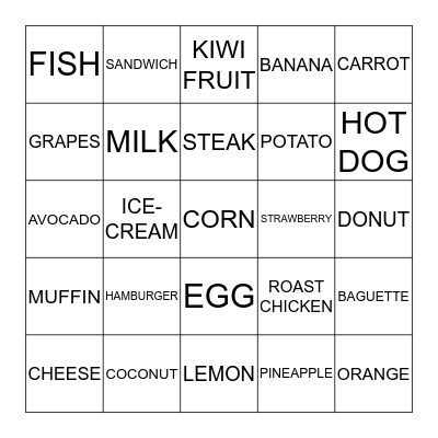 NEW FOOD Bingo Card