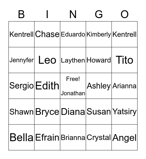 My Classmates Bingo Card