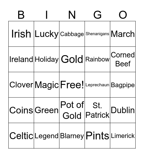 May the luck of the Irish be with you Bingo Card