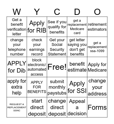 SSA.GOV: What You Can Do Online Bingo Card