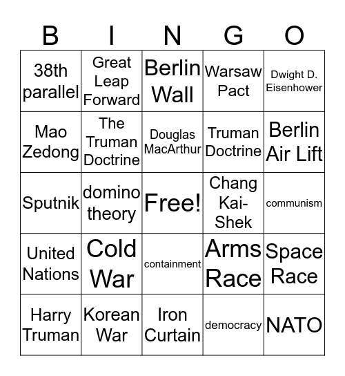 Cold War/Korean War Bingo Card