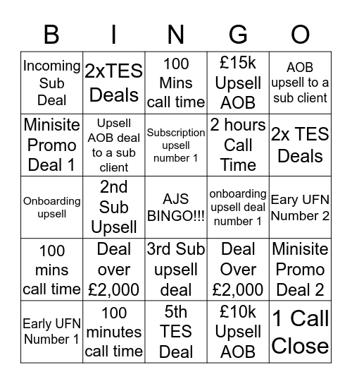 AJS Bingo!!!!!!!!!!! Bingo Card