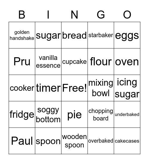 Bake of 2018 Bingo Card